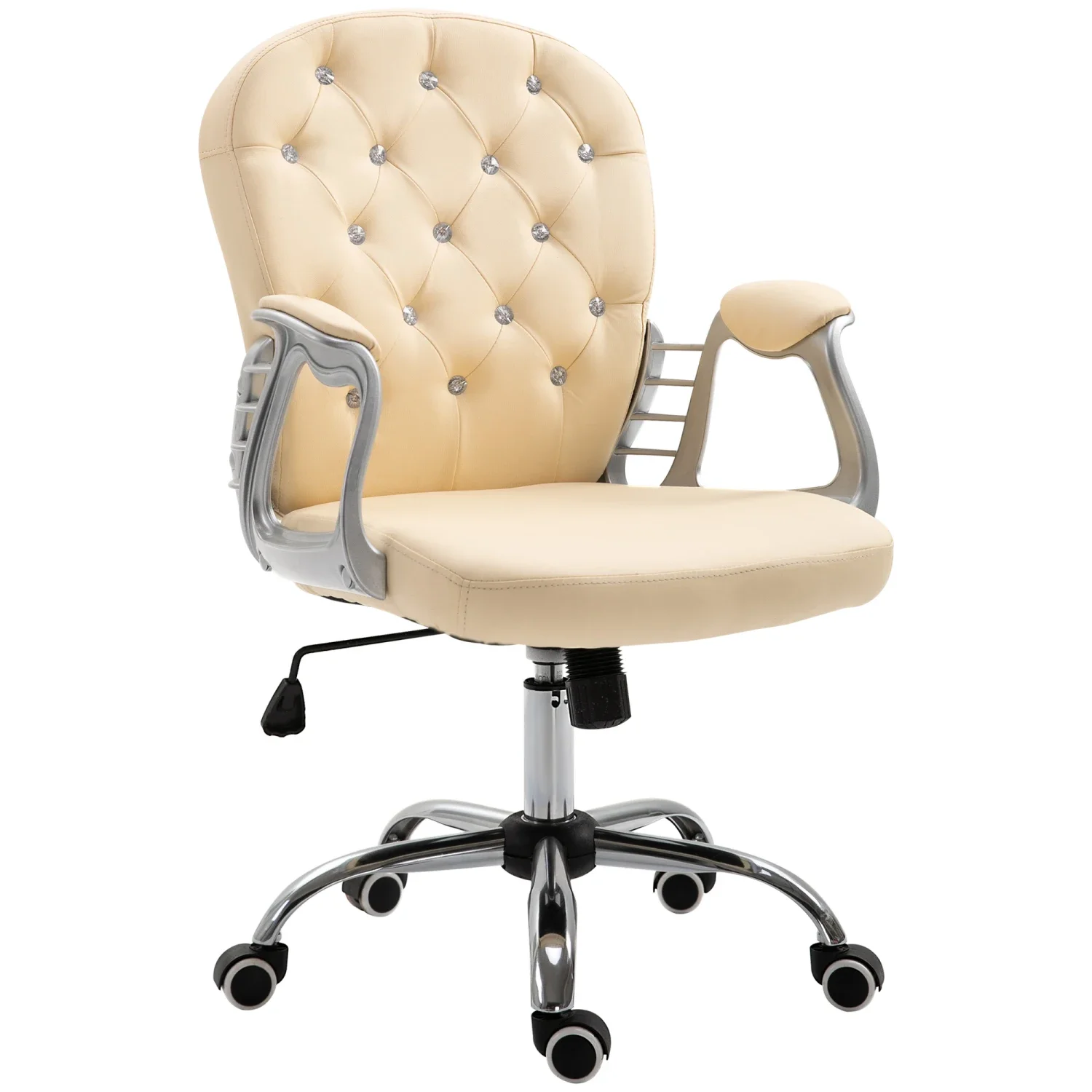 

Beige Button Tufted PU Leather Home Office Chair with Comfortable Padded Armrests, Adjustable Height and 360° Swivel Wheels for