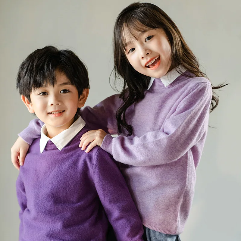 남아 여아 100% 메리노 울 스웨터 어린이 가을 겨울 일류 레디 투 웨어 크루넥 긴팔 무봉제 스웨터