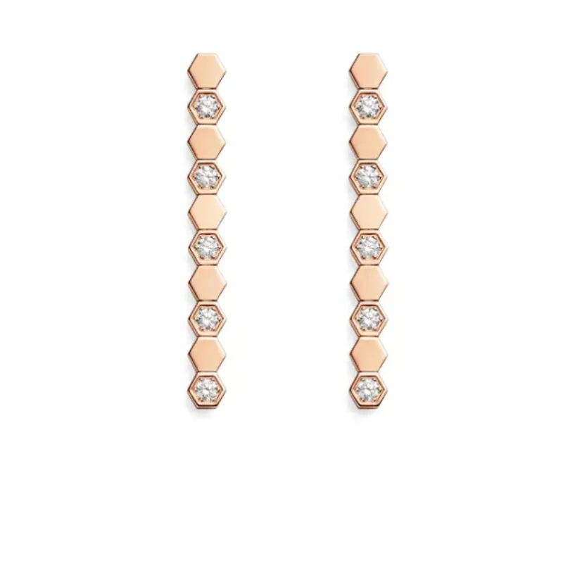 

French luxury brand jewelry 18K rose gold Slim Stacking honeycomb earrings 925 Silver studs for Women PARIS BEE MY LOVE