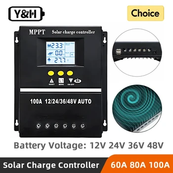 Y&H MPPT 60A 80A 100A Regolatore di carica solare con doppia uscita USB LCD, caricabatterie per batterie al litio al piombo acido 12V 24V 36V 48V