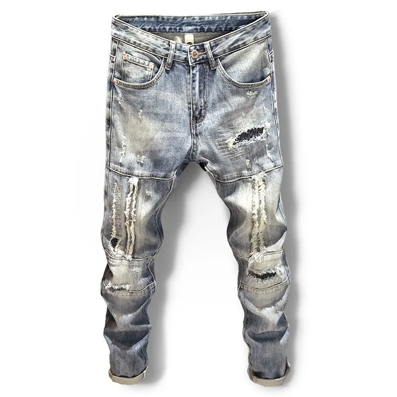 Spring and Autumn New Men's Classic Fashion Trend Ripped Jeans Men's Casual Elastic Comfortable High-Quality Trousers 28-36