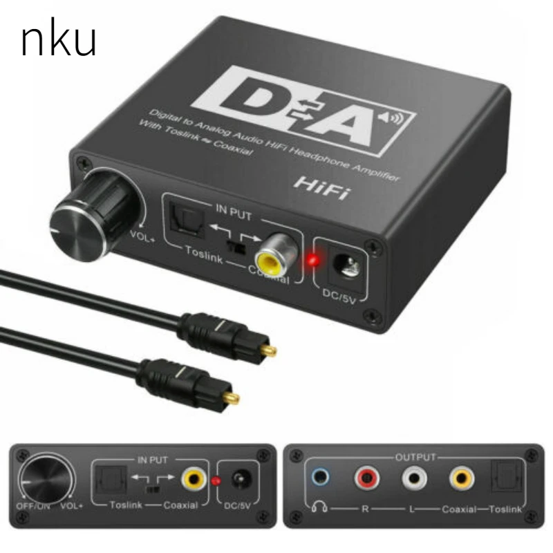 Nku Hifi DAC Amp Convertitore audio digitale-analogico RCA Jack da 3,5 mm Amplificatore per cuffie con ingresso coassiale ottico Toslink