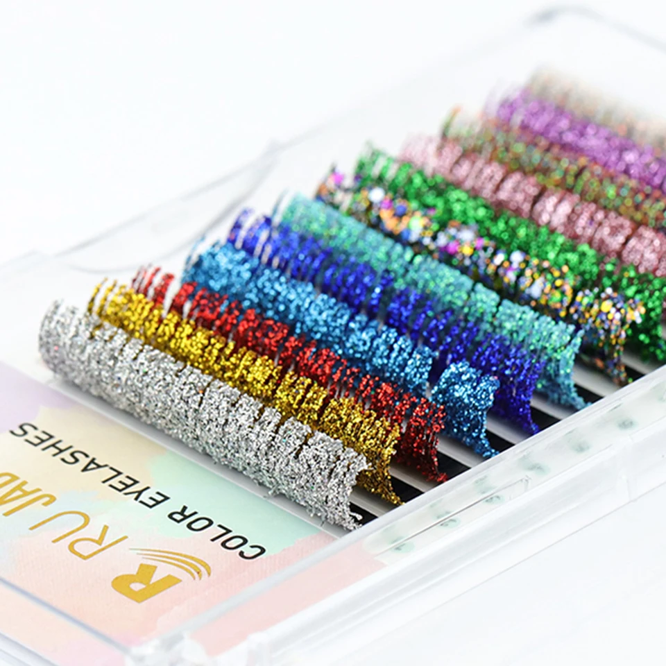 

RUJADE Fashion Glitter Lash Extensions Crystal Colorful Individual False Lash Mix Colors Shiny Russian Volume Professional Lash