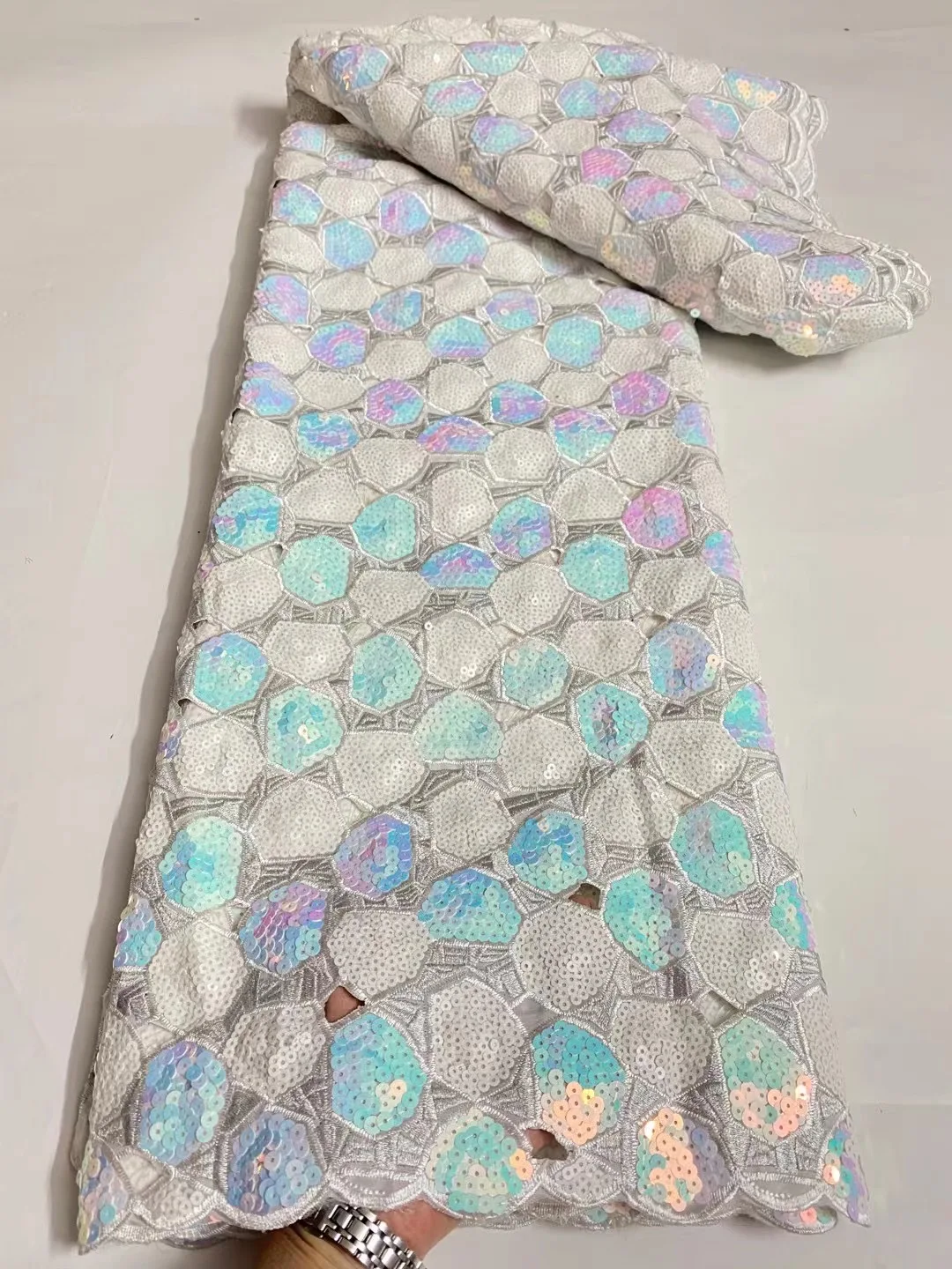 

French Design Colourful Luxuy Sequins Lace Fabric 2023 High Quality African Net Lace Nigerian For Women Wedding Party Material