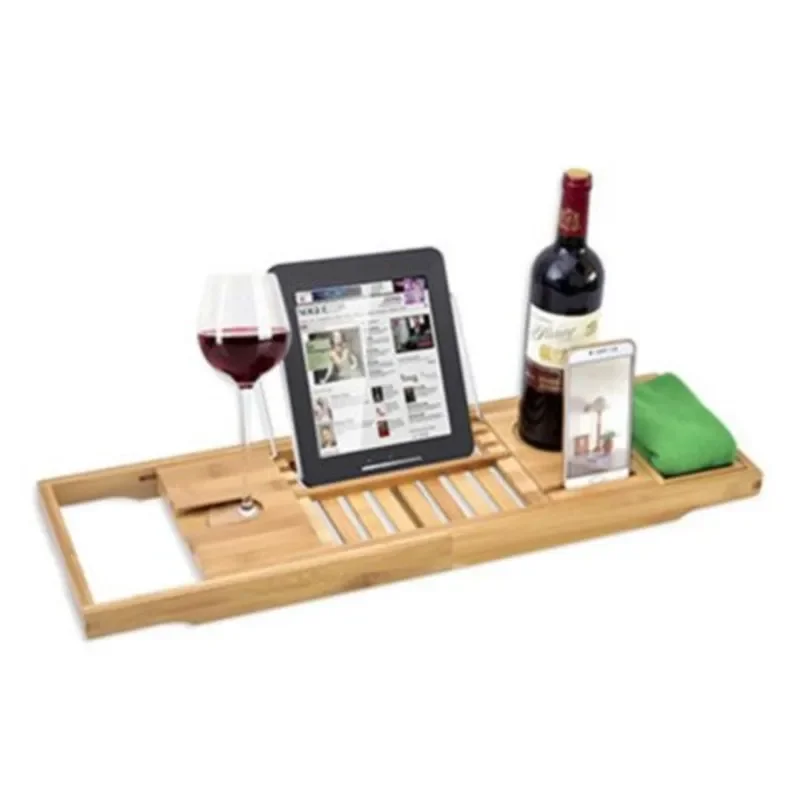 Nordic Luxury Bamboo Multi Functional Anti Slip Bathroom Storage Holder Household Square Bathtub Scalable Storage Rack
