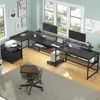 U Shaped Desk, Reversible L Shaped, Home Office, File Drawer, Power Outlet, 101.5" Computer Desk, Two Person, Monitor Shelf 1
