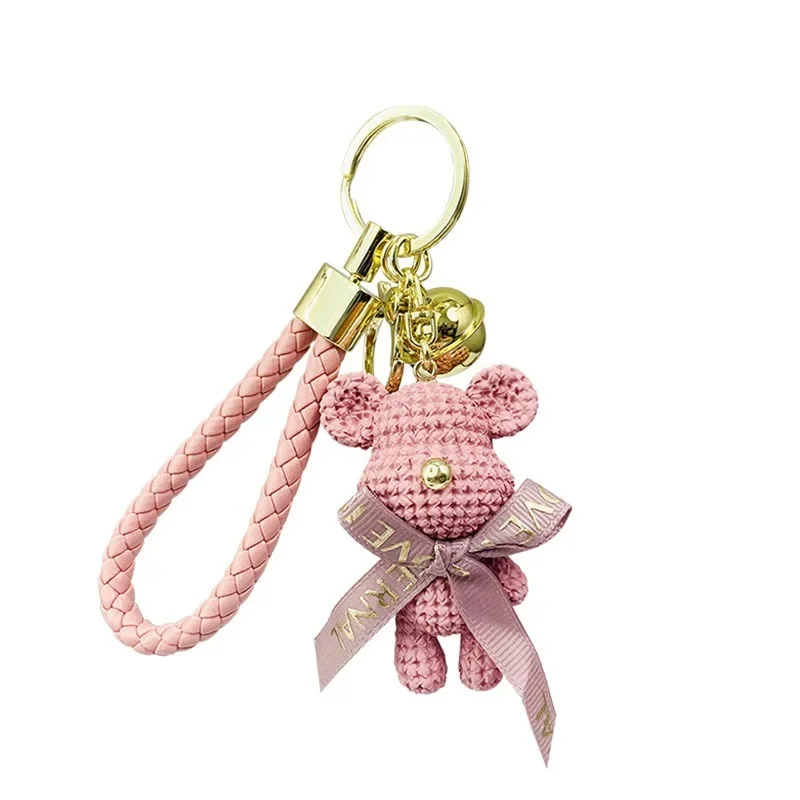 Cute Bear Key Chain Resin Bow Bell Rabbit Keychain Weaving Fashion Doll Bag Pendant Holiday Car Key