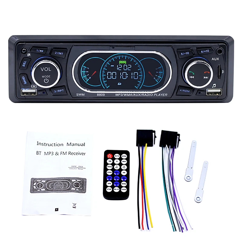 

Bluetooth 1-Din Car Stereo Audio In-Dash MP3 Radio Player Support USB TF AUX FM Receiver With Remote Control & USB Port