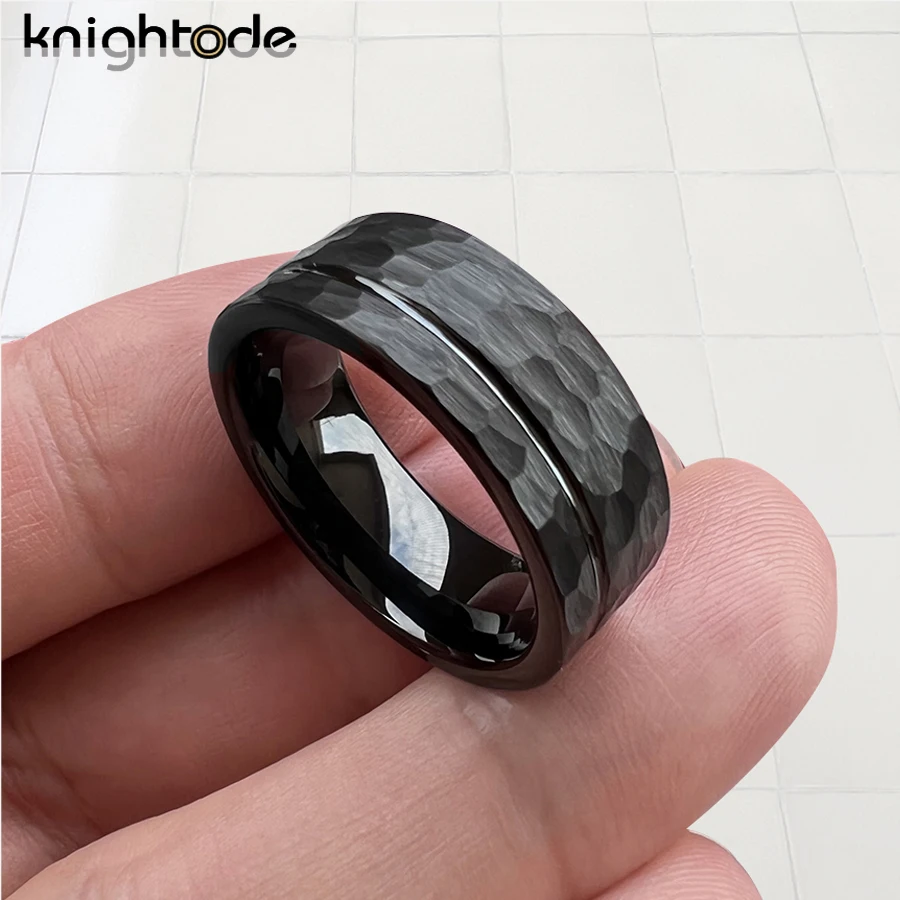 8mm 4 Colors Hammered Tungsten Carbide Rings for Men Women Fashion Jewelry Wedding Band Flat Offset Groove Comfort Fit
