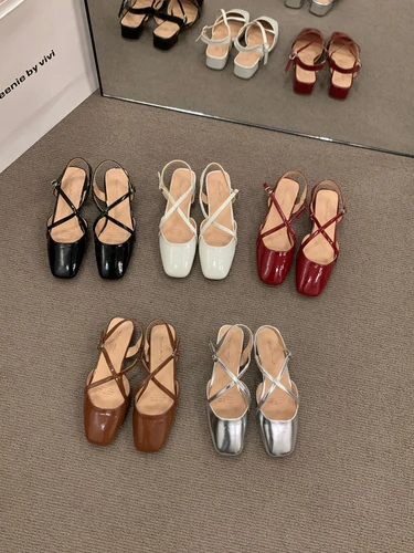 여성용 봄 노새 신발 샌들, 백 스트랩, 스퀘어 토, 얕은 슬라이드, 캐주얼 클래식, 야외 슬립온 플랫 싱글 슈즈 2
