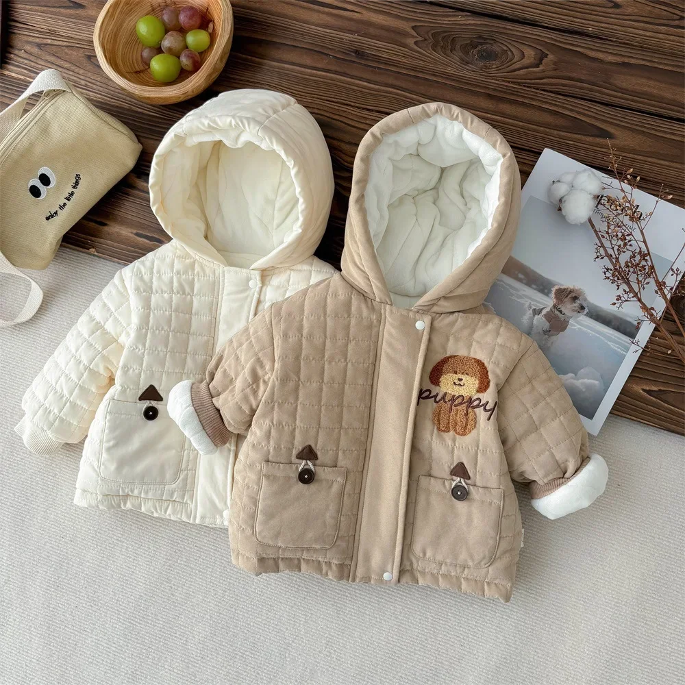 Kids Infant Boys Hooded Zipper Cartoon Dog Jacket Top Outfits 0-3Y Winter