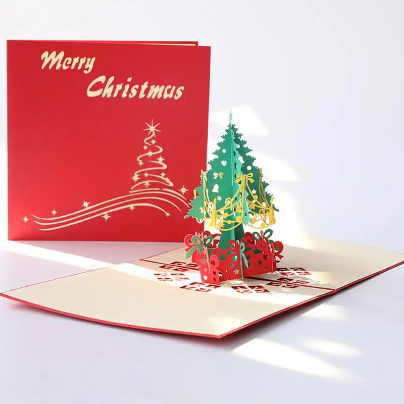 

Christmas Greeting Cards foldable 3D Popup Merry Christmas Tree Greeting Envelope home New Year party Friend Gift Card supplies