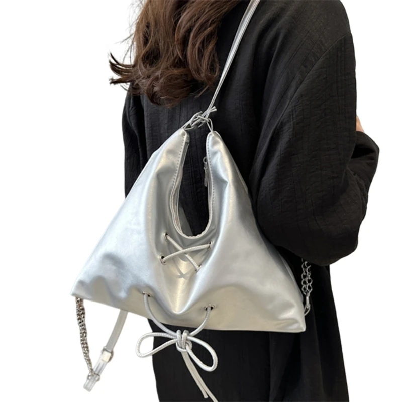 Student Book Bag Women PU Leather Crossbody Bag Backpack Chain Shoulder Bag E74B