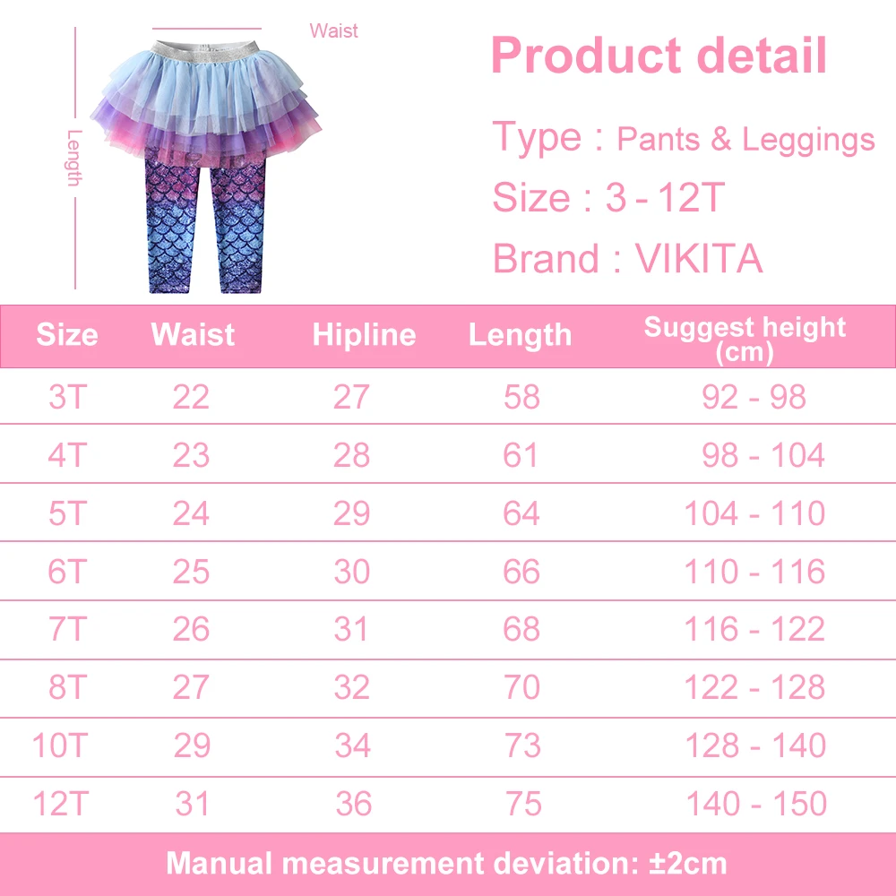 VIKITA Kids Girls Mermaid Print Pants Girls Mesh Tutu Skirts Leggings Children Fake 2pcs Pantskirt Girls Trousers with Skirts 6