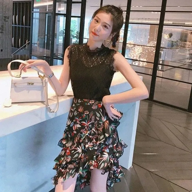 

Female Skirts Chiffon Ruffle Women's Skirt Floral New in Streetwear Cheap V Korean Fashion Harajuku High Quality Vintage Stylish