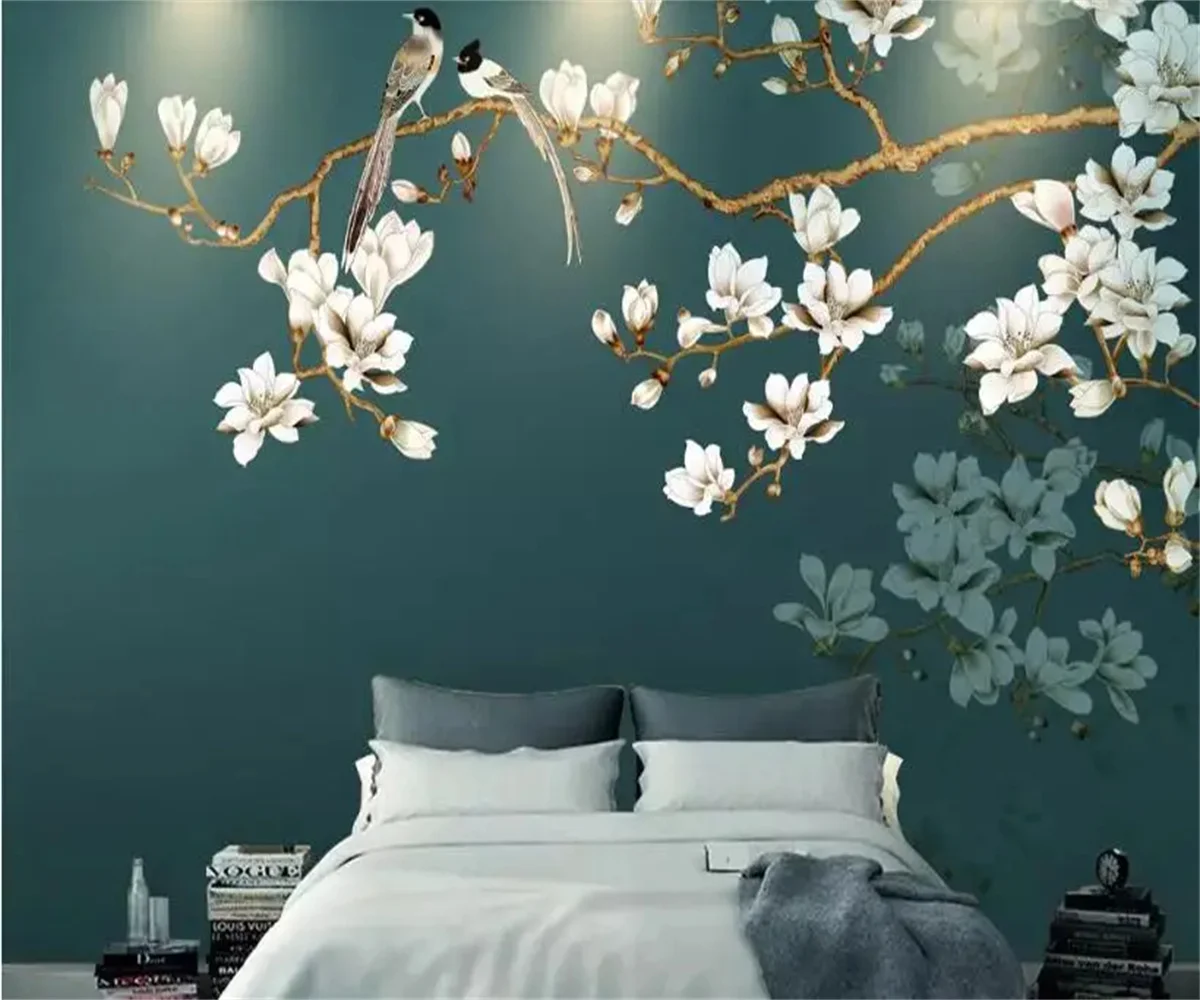 

Custom Home home decoration wallpaper hand painted new Chinese style flowers and birds 3d backdrop wall papel de parede
