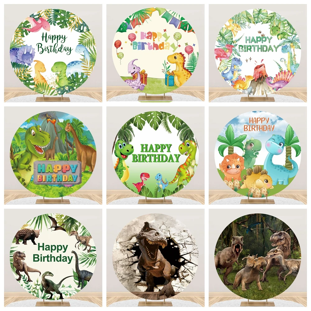 

Dinosaur World Birthday Party Round Backdrop Cover Boy Baby Shower Custom Circle Photography Background Decor Photo Studio Props