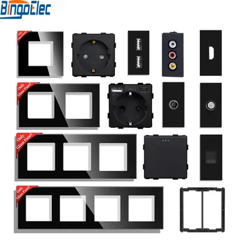 ซ็อกเก็ตผนังมาตรฐาน EU พร้อม USB Type-C RJ45พีซี CAT5ทีวี/เซนต์ชิ้นส่วนซ็อกเก็ต HDMI ปุ่มกลสวิตช์กรอบซ็อกเก็ตแก้ว 1