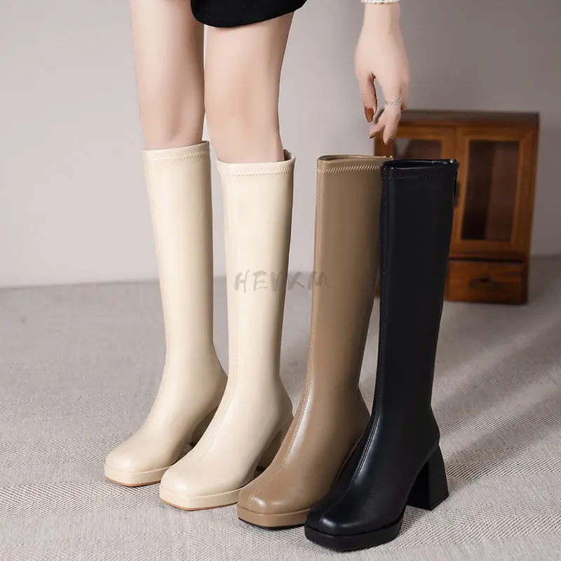 2023 Womens Boots Winter Thick Heel Bottom Long Cotton High Heel Snow Zipper Knee-high Fashion Hot Classic Sexy Wild Botas Mujer