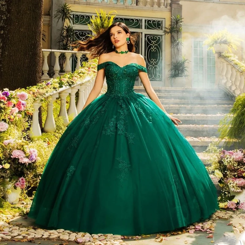 

ANGELSBRIDEP Emerald Green Quinceanera Dresses Lace Appliques Sweetheart Beading Ball Gowns Prom Dress Vestido De 15 Anos Custom