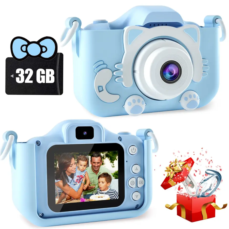 DM.ECOM maquina fotografica infantil, camera infantil, presente para  criança, presente de natal, brinquedo para criança, camera do cachorrinho,  camera do gatinho, camera fotografica do cachorrinho, camera digital para  criança color azul