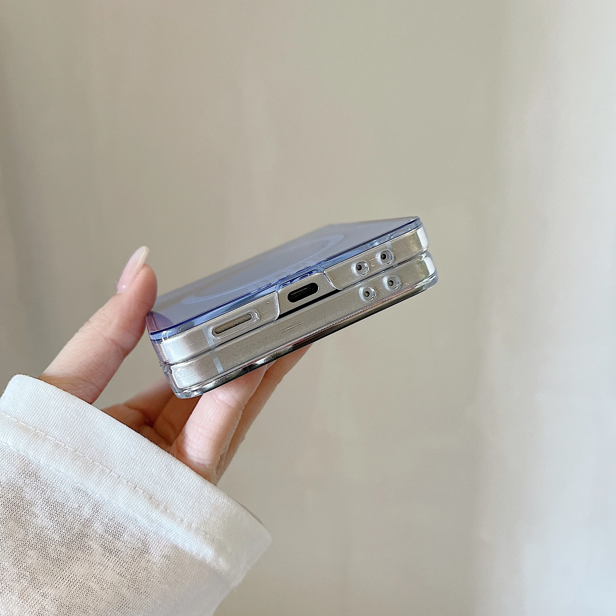 Clear Solid Color Magnetic Phone Case with Hand Rope and Magsafe Compatibility