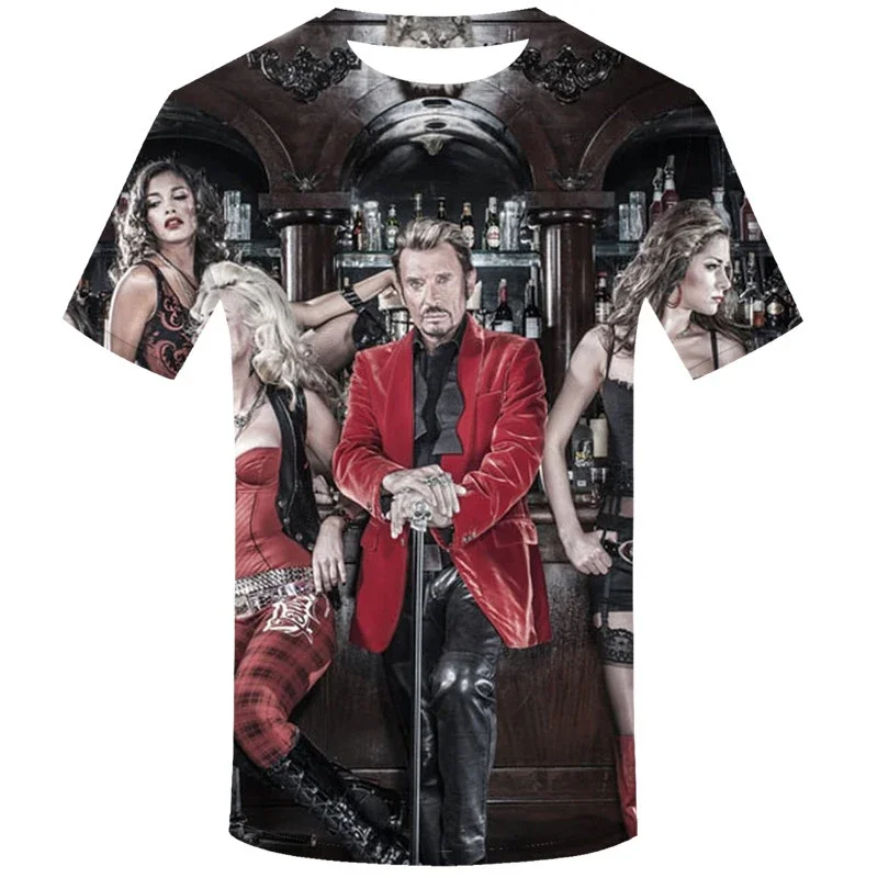 thumbnail image 1 of Camiseta de verano para hombre, cantante Johnny Halladay, estampado 3D, cuello redondo, informal, manga corta, talla grande, moda, 1 of 5