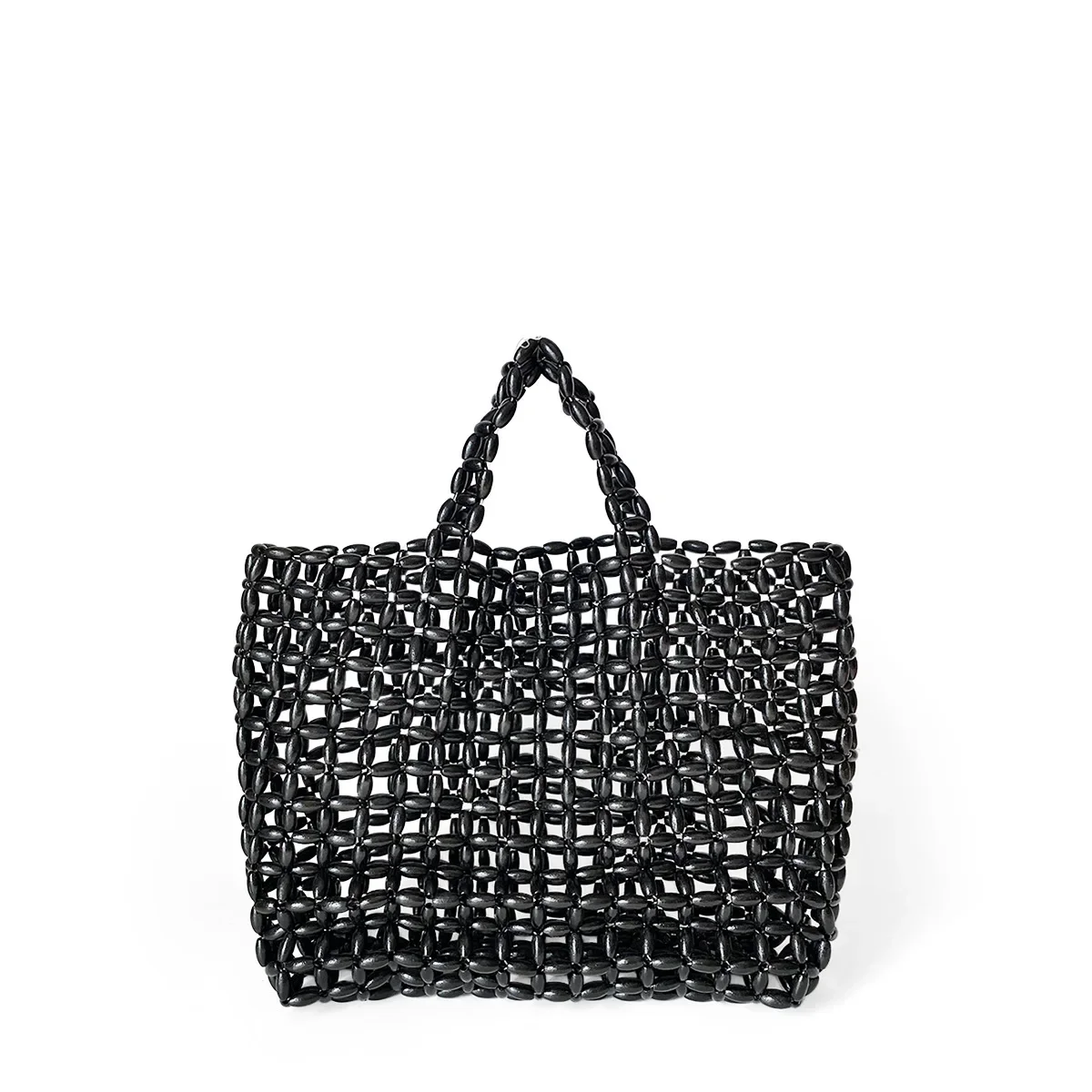 Summer Women's Handwoven Totes Beach Holiday Hollowed-Out Wooden Beaded Bag Fashion Fan Shape Clutch Female Purse And Handbags