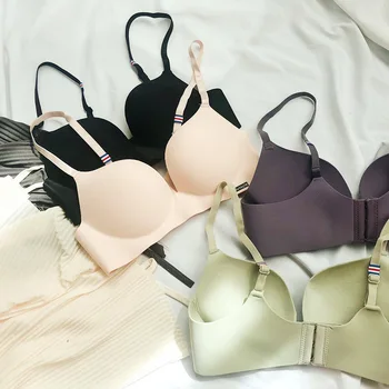 Sexy Women's Push Up Bra Without Bracket Seamless Wireless Bralette Underwear Thin Straps One-Pieces AB Cup Deep V Lingerie 1