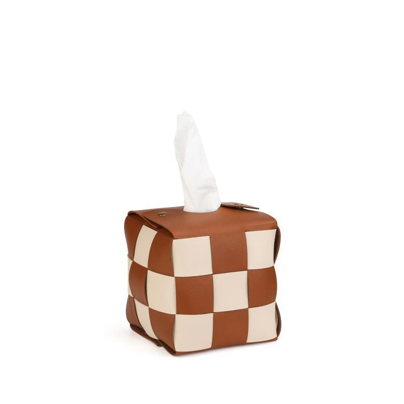 Box for Home Checkerboard Tissue Box PU Leather Paper Holder Handkerchief Boxes tissue box,tissue dispenser