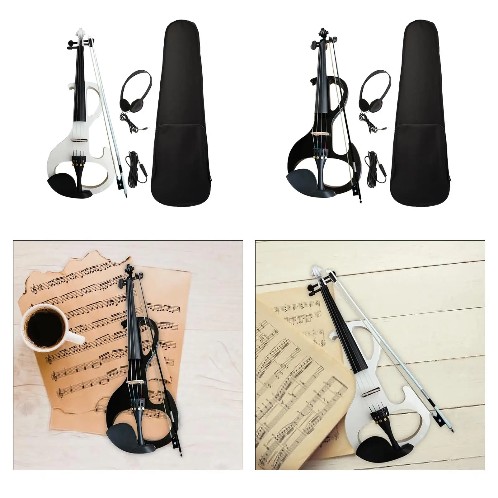 Electric Violin Set with Hard Case, Fiddle and Violin Bow and Headphone with