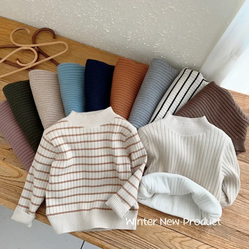 

Winter Kids thicken fleece lining sweater Boys brief half turtleneck knitwear Girls warm Underlay sweater