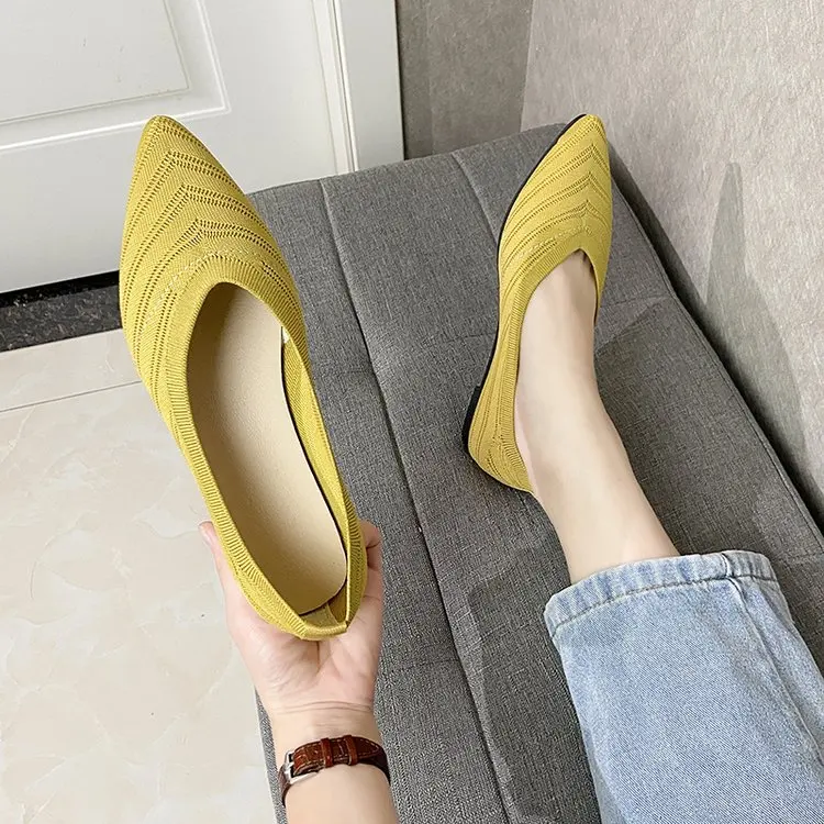

Women's Casual Shoes Soft Bottom Knitted Flats Pointed-toe Shallow-mouth Mixed-color Flats For Autumn Size 35~42