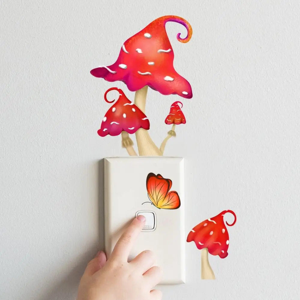 Self-adhesive Luminous Mushroom Wall Stickers Glow in the Dark Easy to Paste Fluorescent Mushroom Switch Stickers DIY
