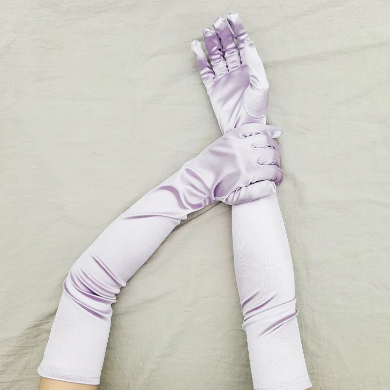 Verlängerte Zeremonienhandschuhe aus Satin, Stretch-Satin-Handschuhe, Retro-Party-Cosplay-Damenhandschuhe, modische Hochzeitshandschuhe C027 – Detail 32