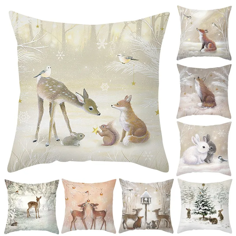 Description Picture 3 of itemChristmas Cushion Cover Peach Skin Pillowcase Elk Throw Pillow 2023 Xmas Gifts Sofa Decorative Cushions Christmas Pillow Covers