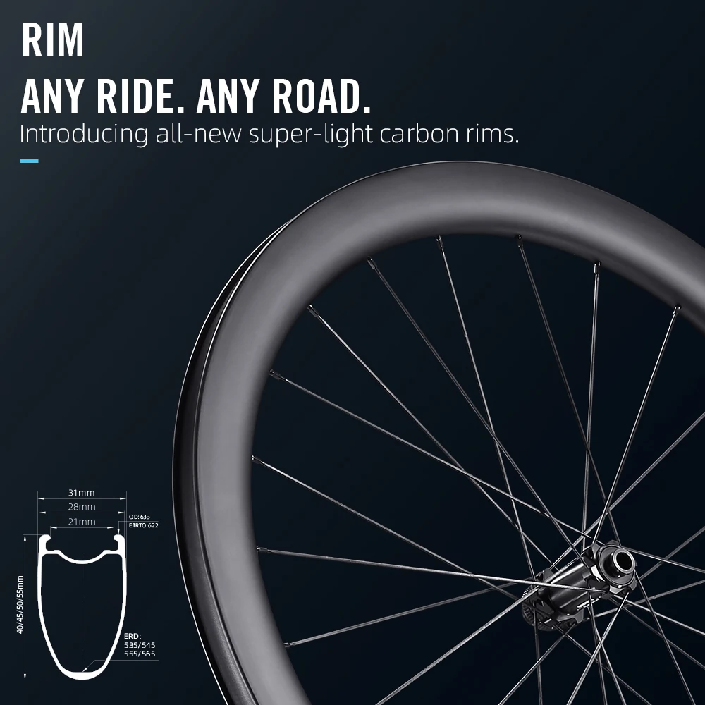 Light Bicycle Wheels 65mm Carbon Wheelset LIGHT BICYCLE Rim 28