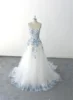 Kyoto Light Blue Floral Embroidery Wedding Dress Sleeveless Square Neck vestidos de novia Customized A-line Fairy robe de mariée 4