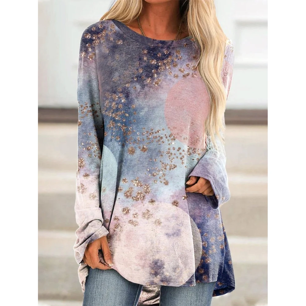 

CLOOCL Women T-Shirt Long Sleeve Shirt Fat Cat Pattern 3D Print Pullover Tee Irregular Hem Loose Casual Tops Y2k Clothing