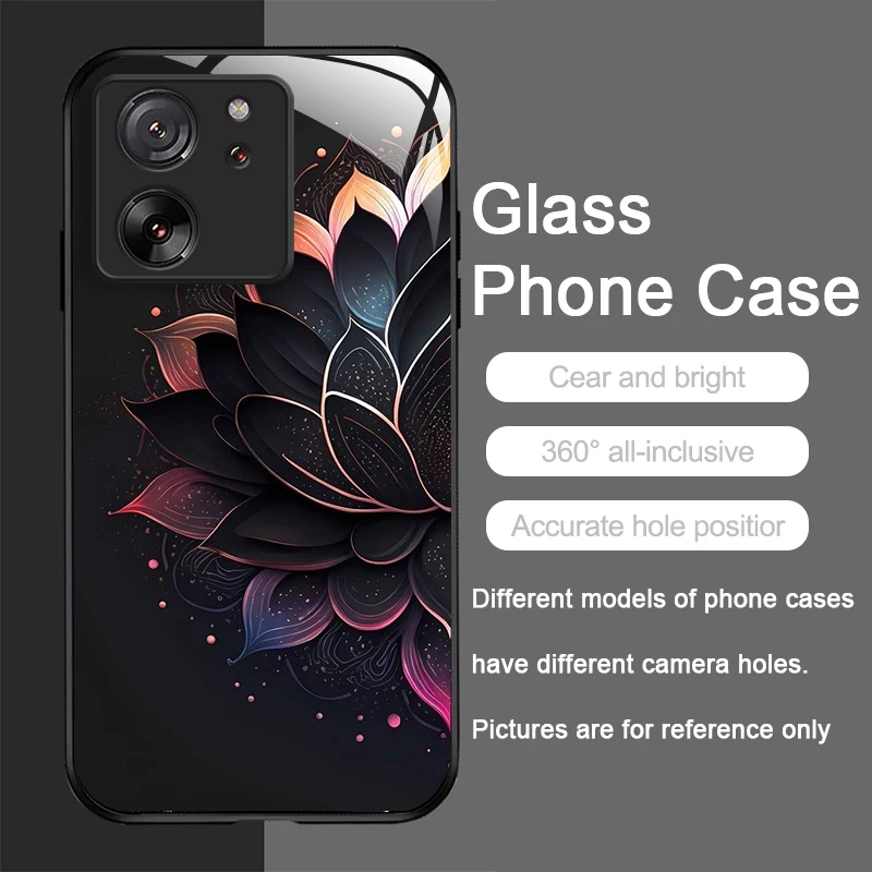 Artistic Lotus Flower Pattern Tempered Glass Phone Case