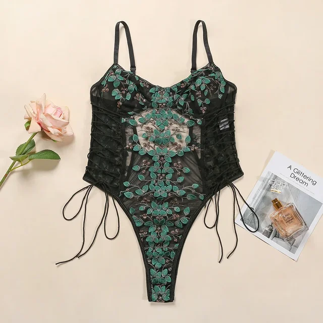 Lace Flower Embroidery Bodysuit 2