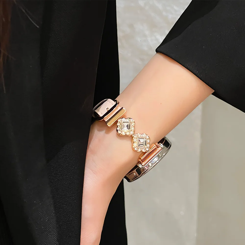 Luxury Rhomboid Diamond Leather Watch Strap