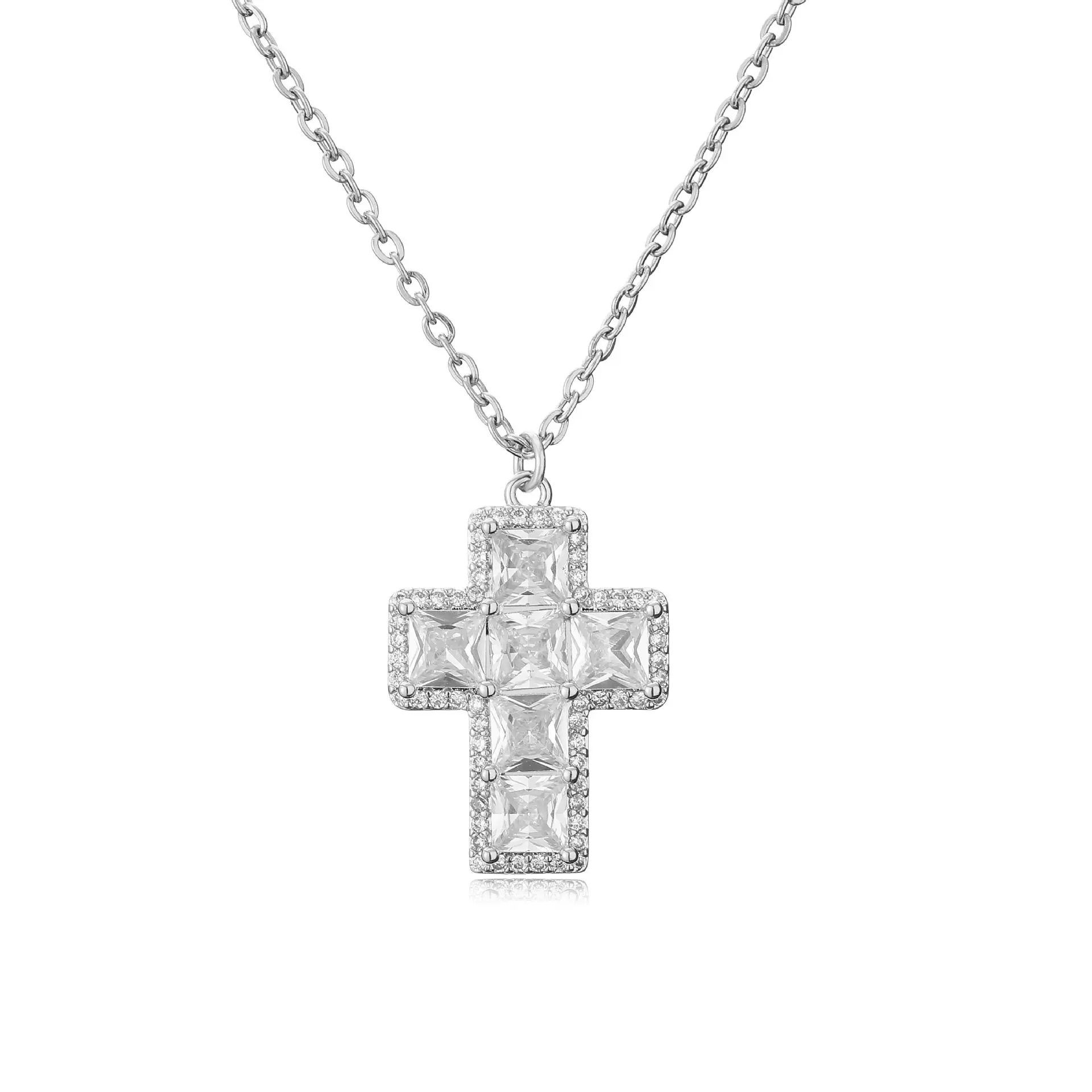 Necklace Women's 18k Gold Plated Colored Zircon Crystal Cross Popular Fashion Jewelry Gifts