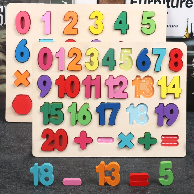 Toddlers Wooden Puzzle Montessori Baby Toys ABC Alphabet Number Shape Matching Board Game Preschool Educational Toy for Kids 2-4 2