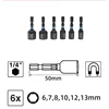 Makita E-18035 Black Impact Magnetic Socket 6X 1/4" Hexagonal Shank Hex Nut Length 50MM 6-13MM Screwdriver Adapter 4