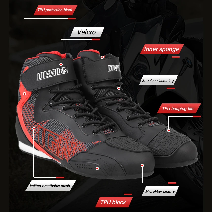 Motorcycle Boots Ankle Support Road Motorbike Shoes Street Riding Shoes for Street Bike Casual Protective Gear Boots for Mens