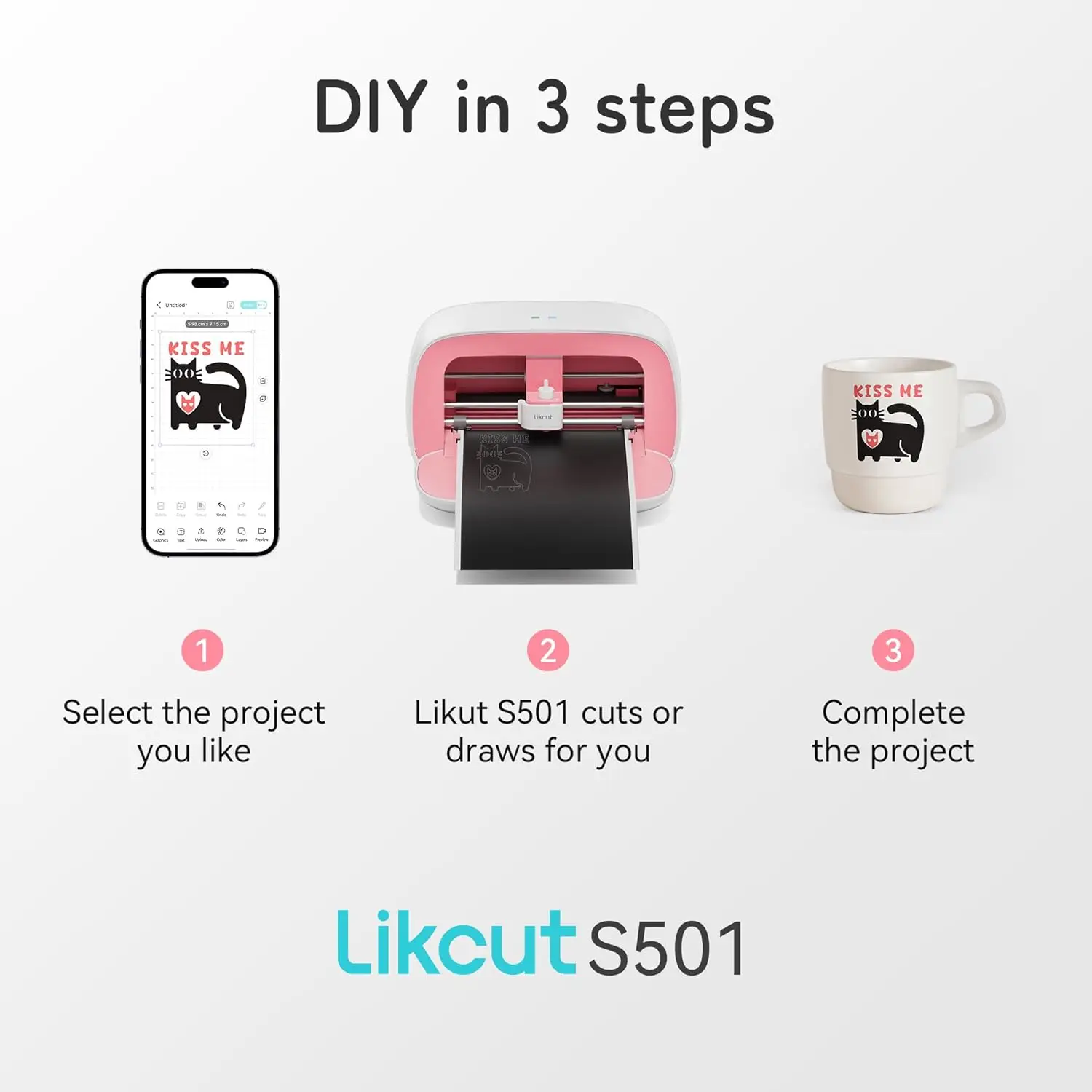 리크컷 글리 S501 스마트 미니 비닐 커팅기, 업그레이드된 휴대용 디자인 정밀 커터, DIY 공예, 맞춤 제작에 완벽한 도구