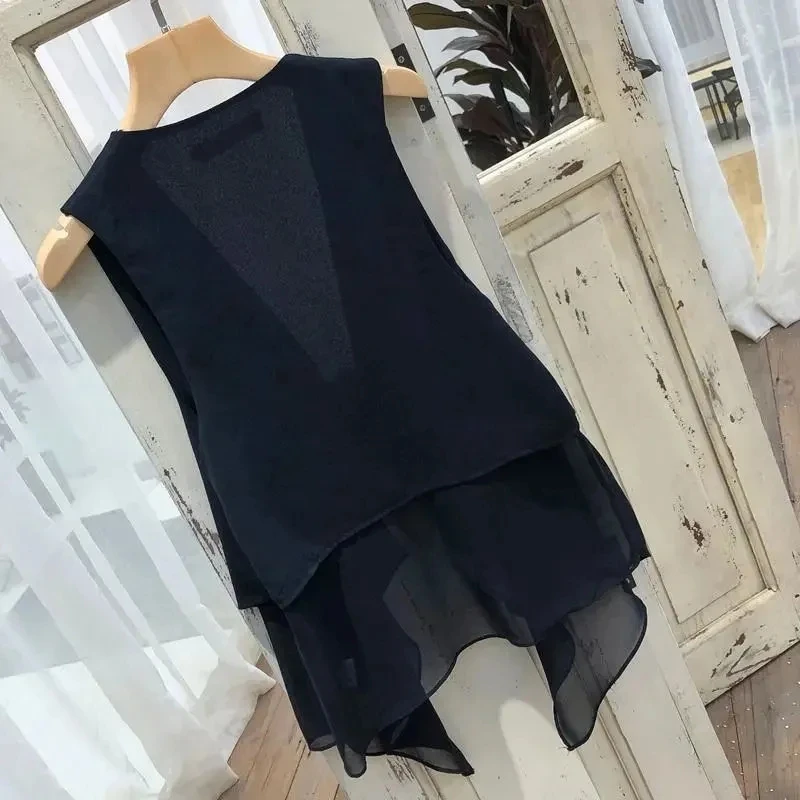 White Chiffon Vest Female Thin 2023 Summer New Fashion Slim Joker Sleeveless Vest Outside Med-long tank top sun-proof cardigan