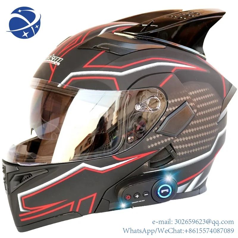 

yyhc Electric Motorcycle Bluetooth Drop-proof and Comfortable Double-lens Open Face Helmet Full with Horns