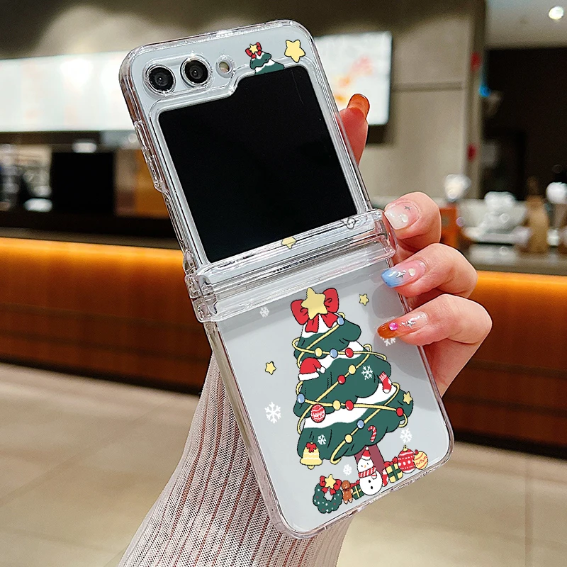 Festive Santa & Elk Design Clear Hard Folding Phone Case
